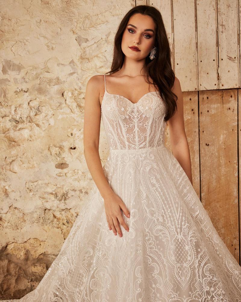 Lp2233 sparkly boho wedding dress with sleeves or spaghetti straps5
